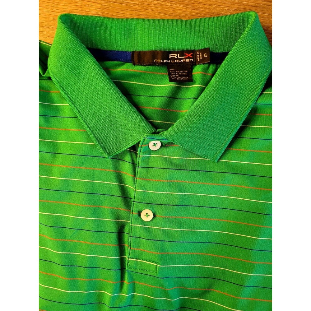 RLX Ralph Lauren Golf Polo Shirt Sz XL Green Striped Performance Stretch Casual